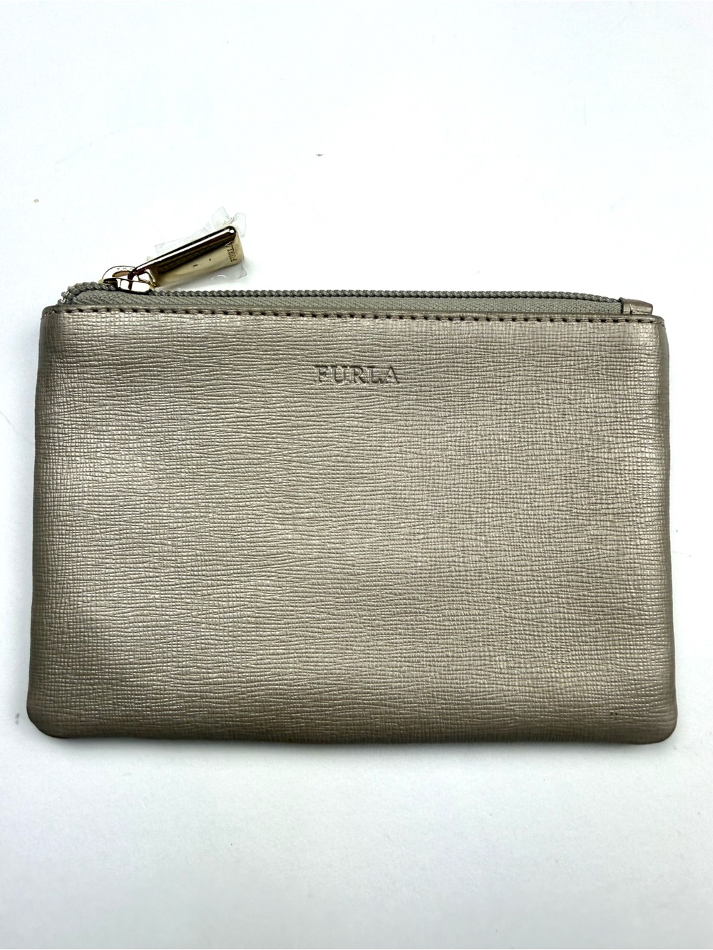 NWT FURLA Metallic Leather Flat Zipper Pouch